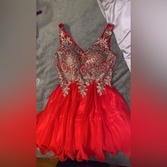 Size 16/18 red and dance/prom gold dress - Picture 1 of 2
